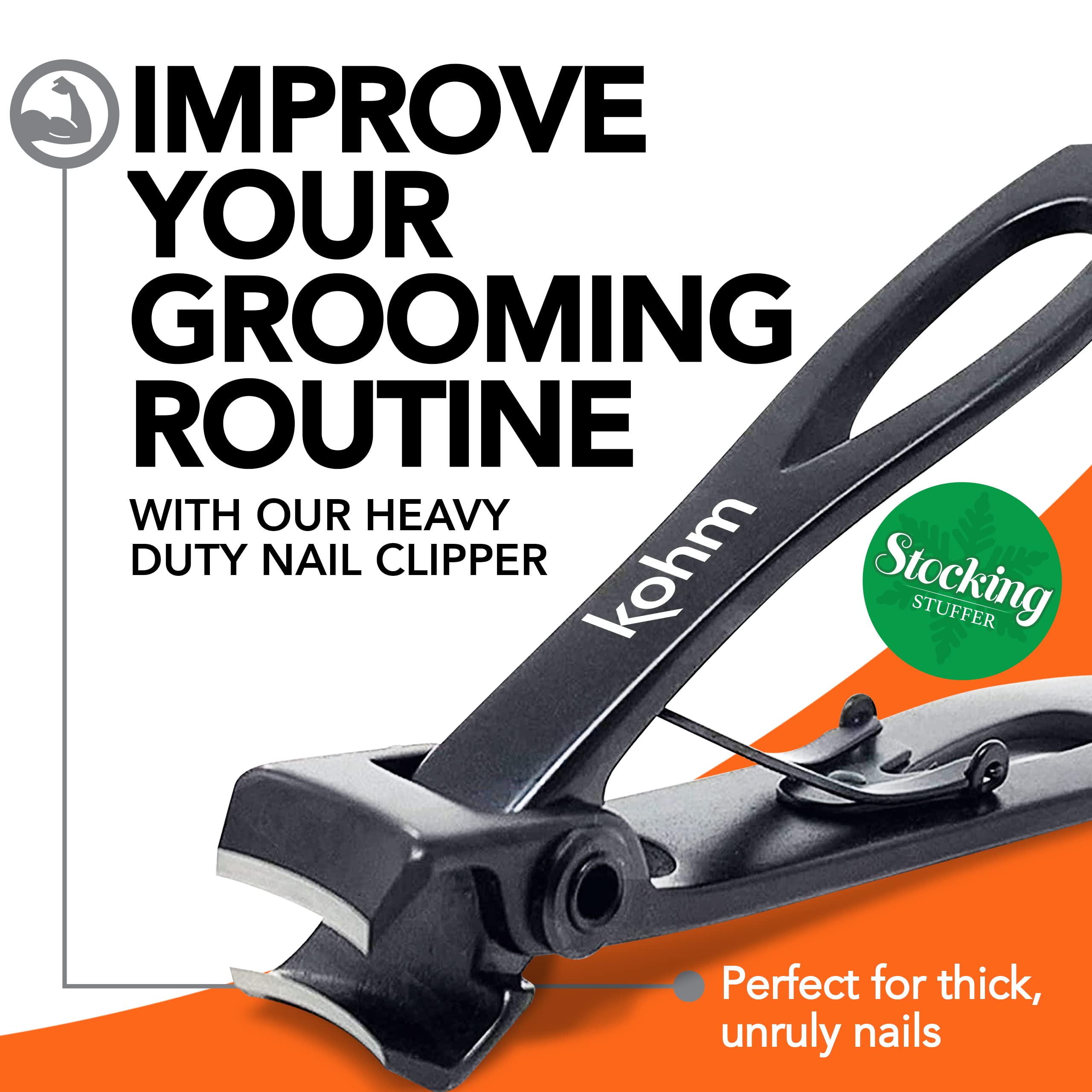 KOHM nail clippers thick-nail cutting-action demonstrates robust trimming.
