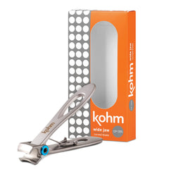 KOHM nail clippers wide-mouth angle for thick nails, ideal for at-home grooming.