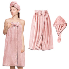 KOIKEY hair towel wrap pink model for easy post-gym use.