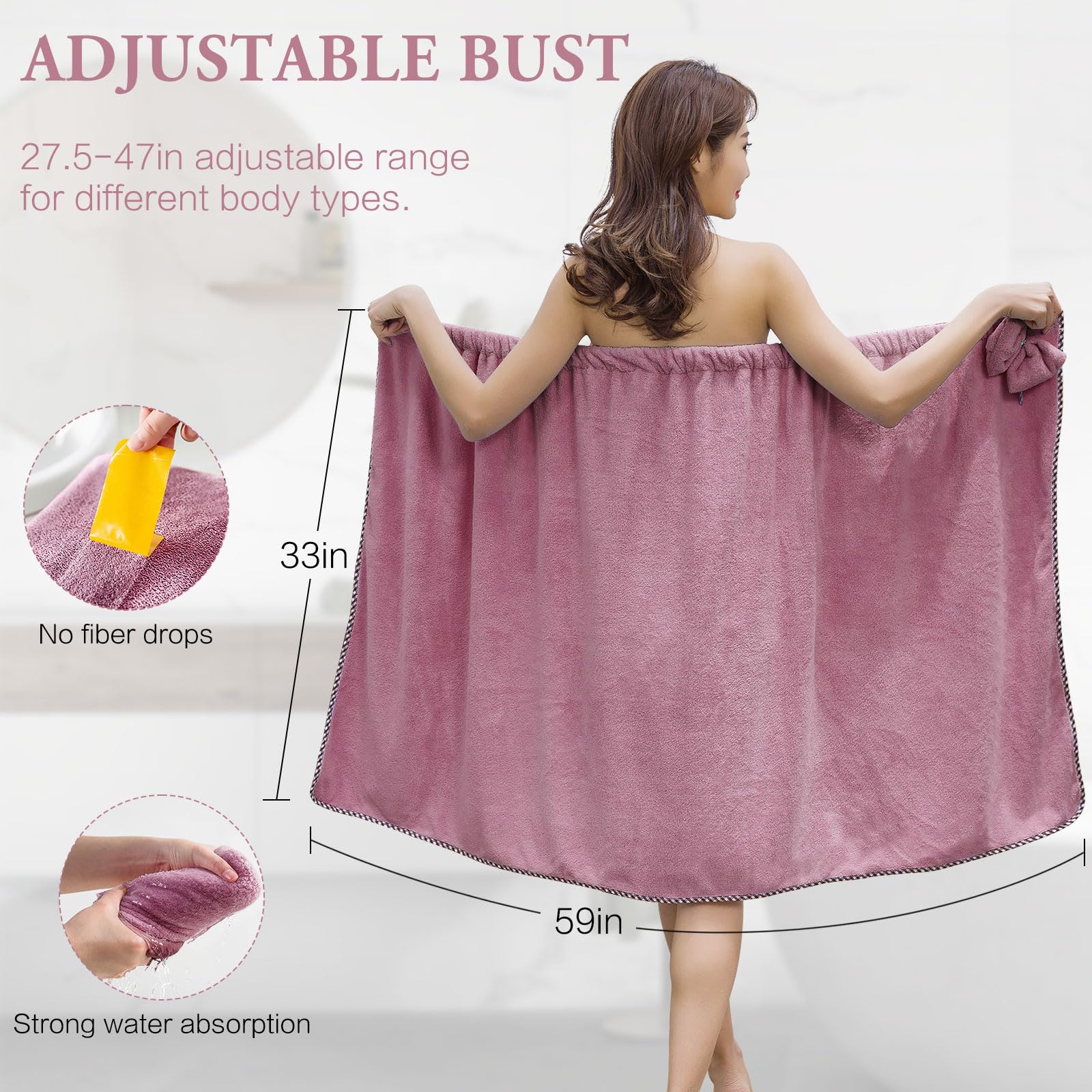 KOIKEY Women bath wrap with hair towel shows convenient post-shower hair drying