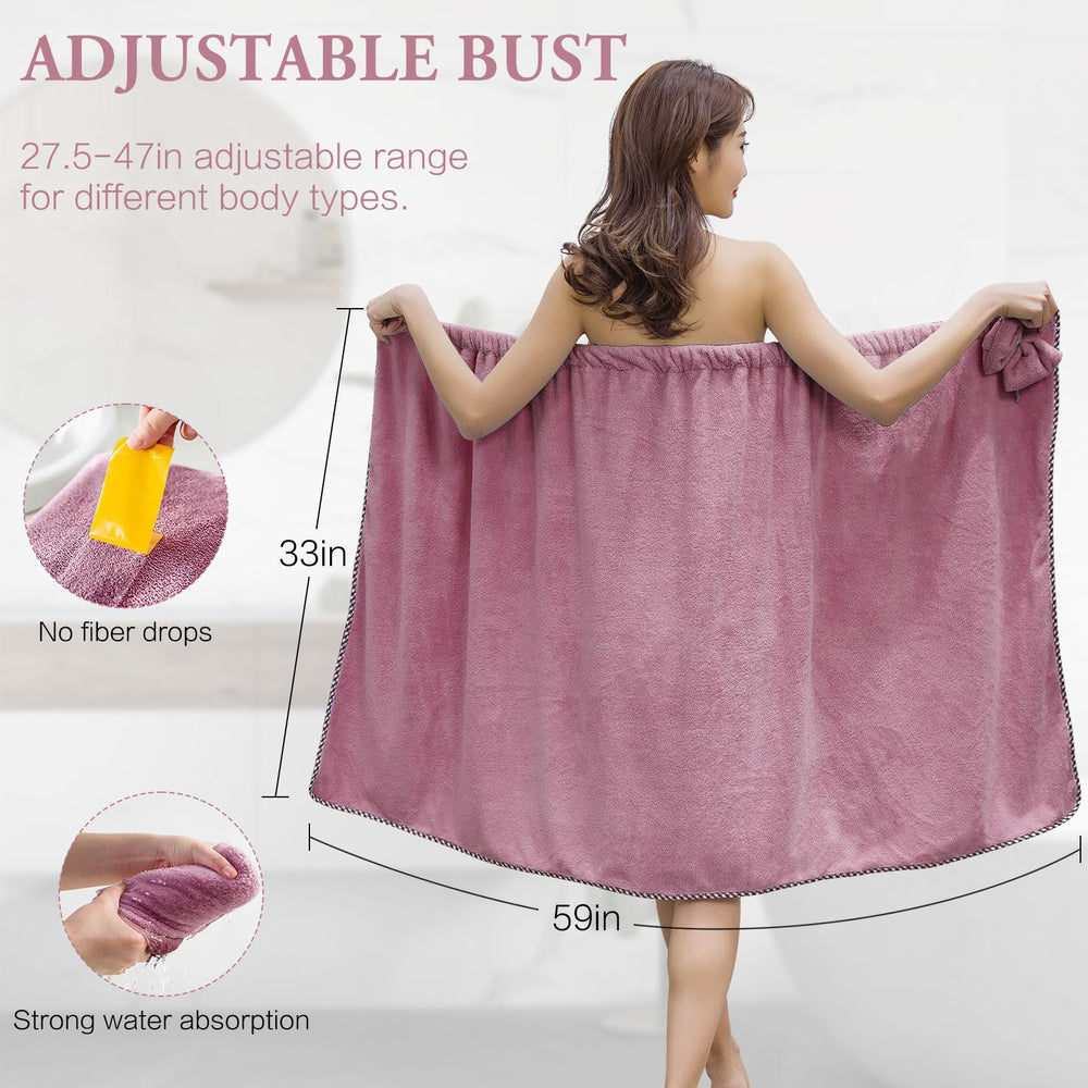 KOIKEY Women bath wrap with hair towel shows convenient post-shower hair drying