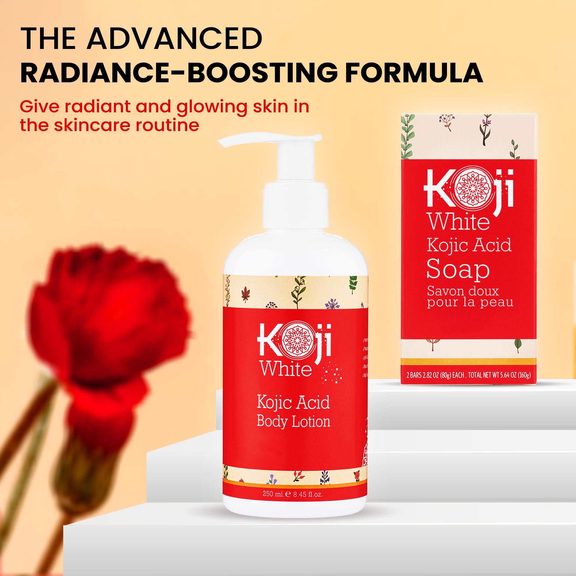 Koji White 8.45 oz bottle shown in a bathroom setup