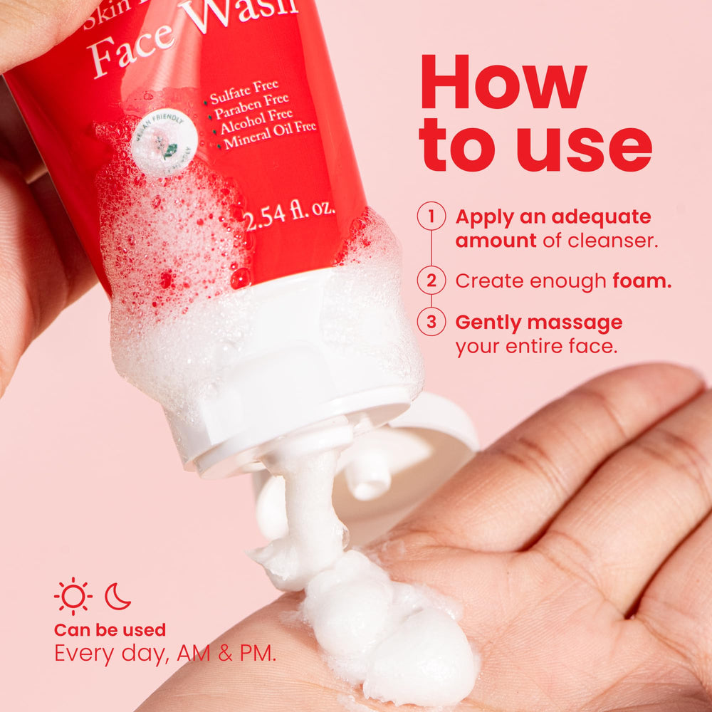 Koji White face wash pump-action bottle for easy controlled dispensing.