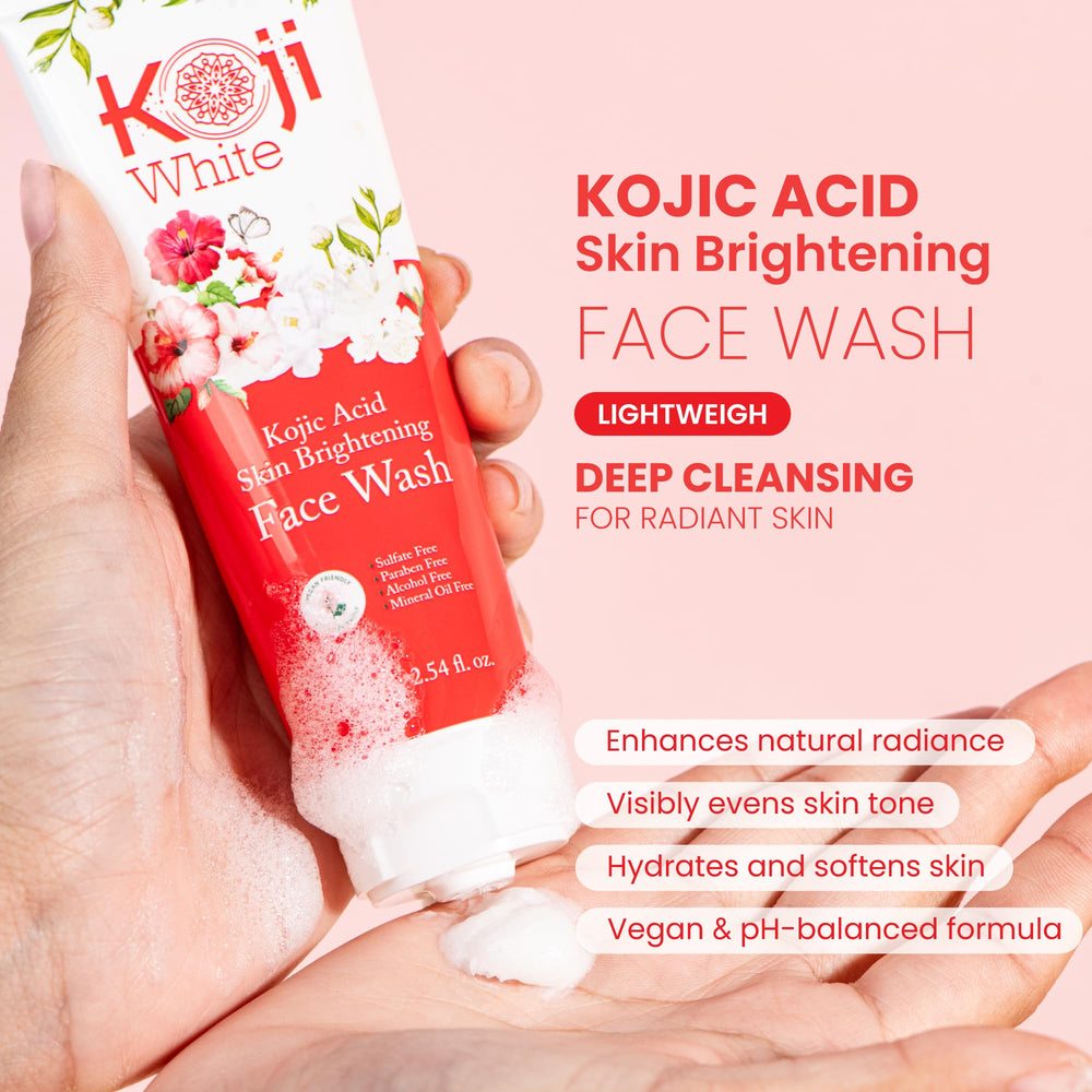 Koji White foaming face wash lather shows a rich, refreshing cleanse.
