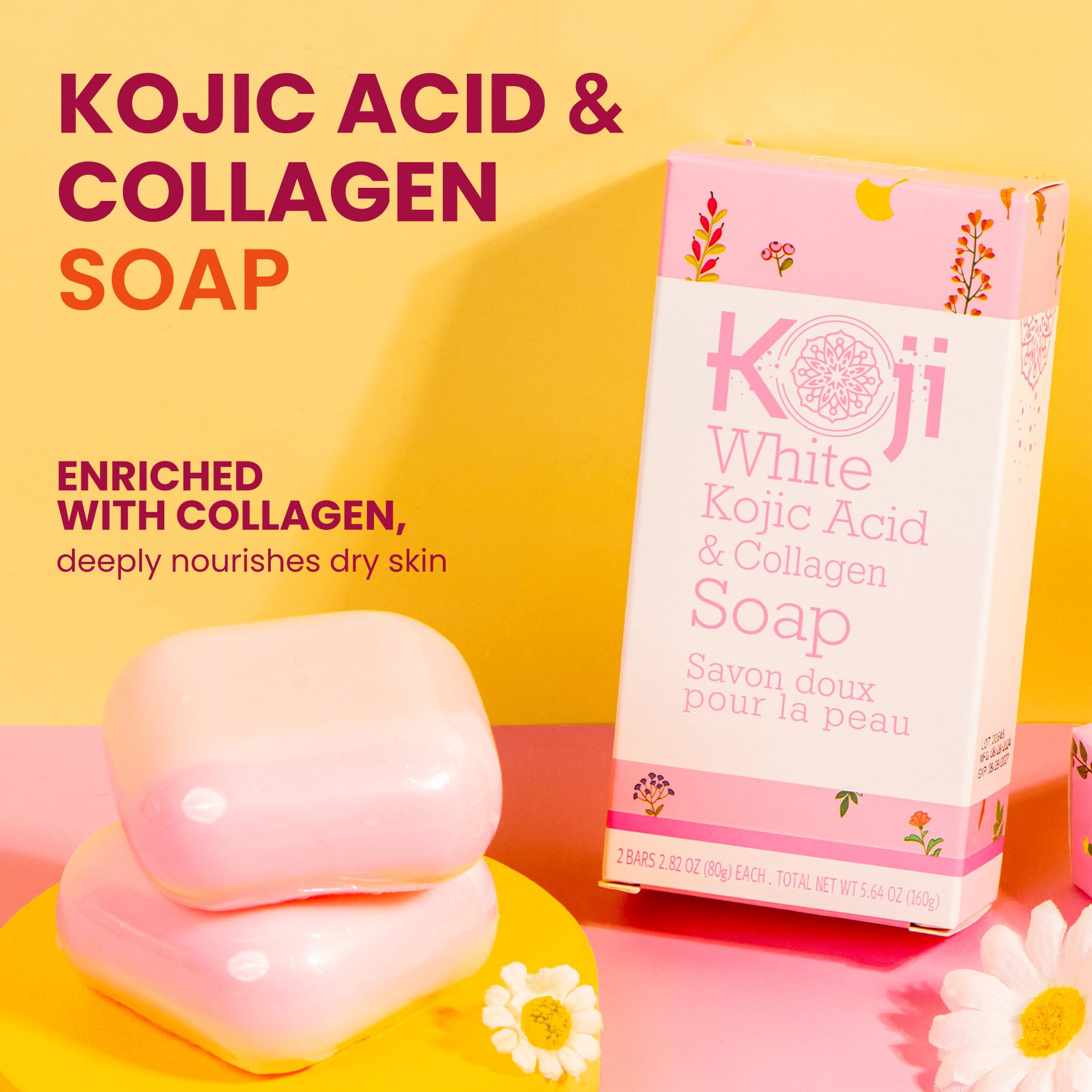 Koji White Kojic Acid & Collagen Soap body bar with lather for smooth skin