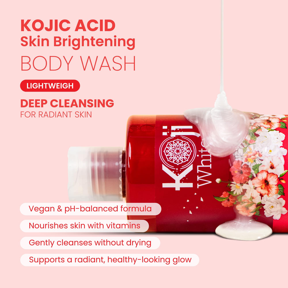 Koji White kojic-acid-flowers closeup highlights natural extracts.