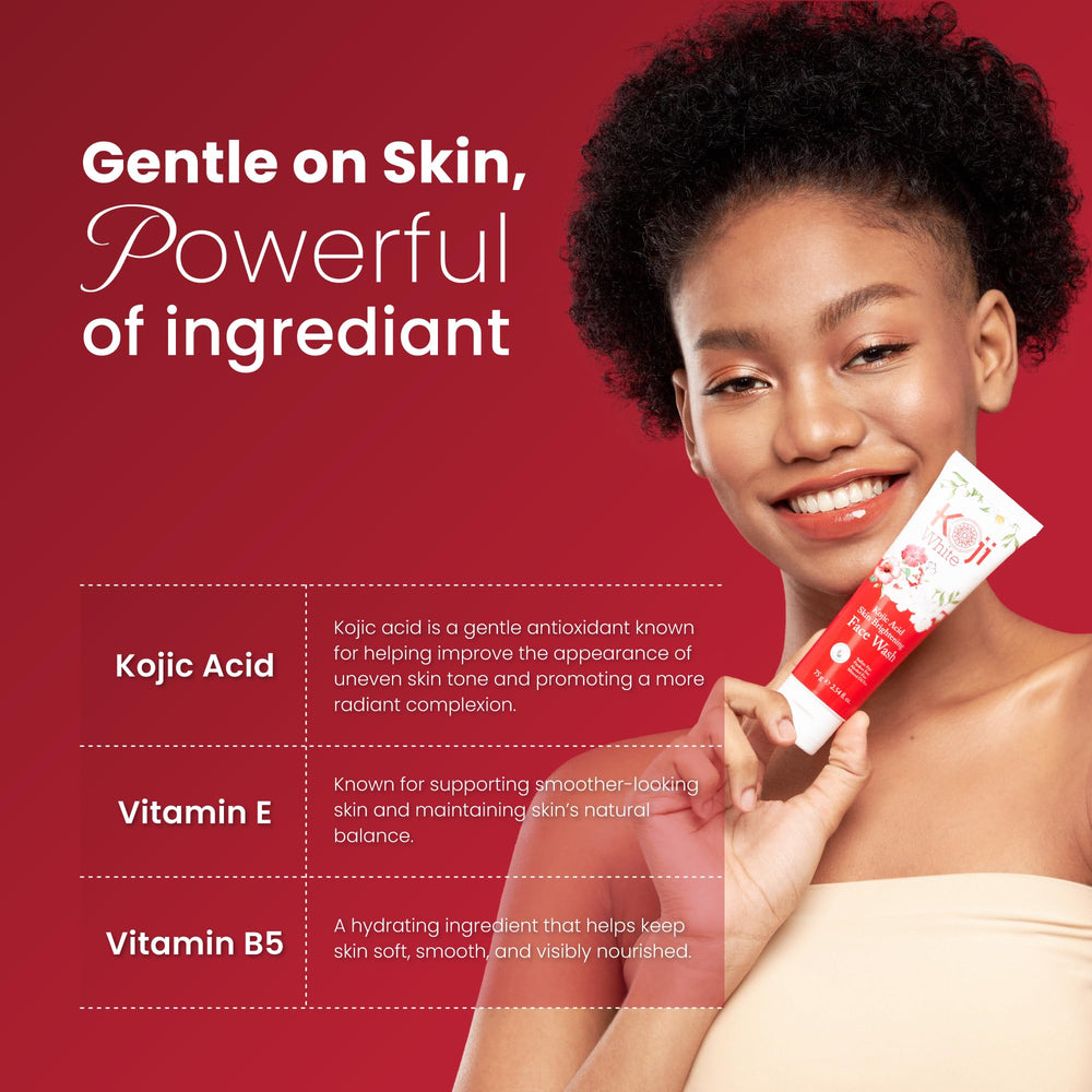 Koji White Vitamin E moisturization closeup shows skin hydration benefits.