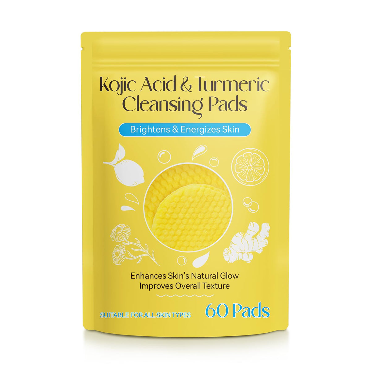 Kojic Turmeric Cleansing Pads close-up on skin showing pore cleansing and glow potential