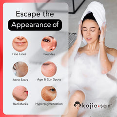 Kojie San Kojic acid closeup highlights key ingredient for gentle brightening.