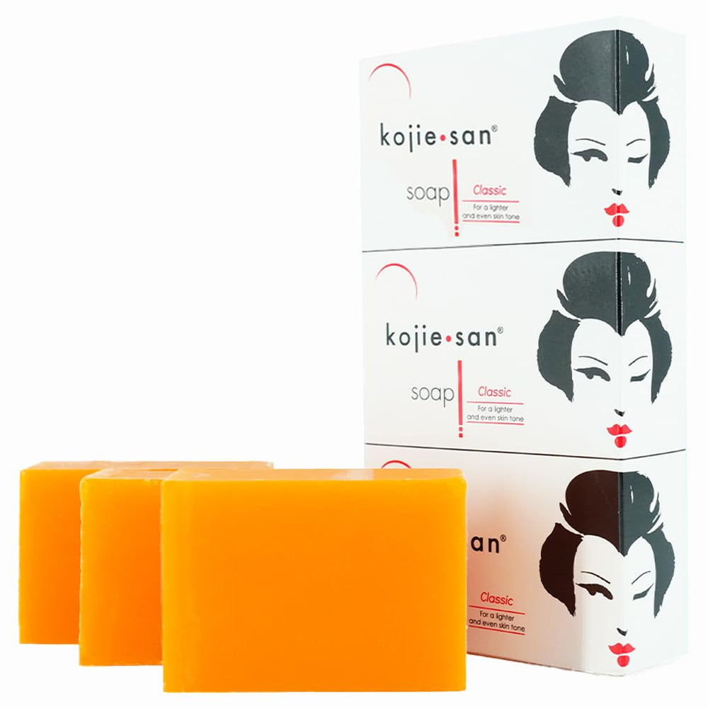 Kojie San Skin Brightening Soap front view with triple bars for daily cleansing