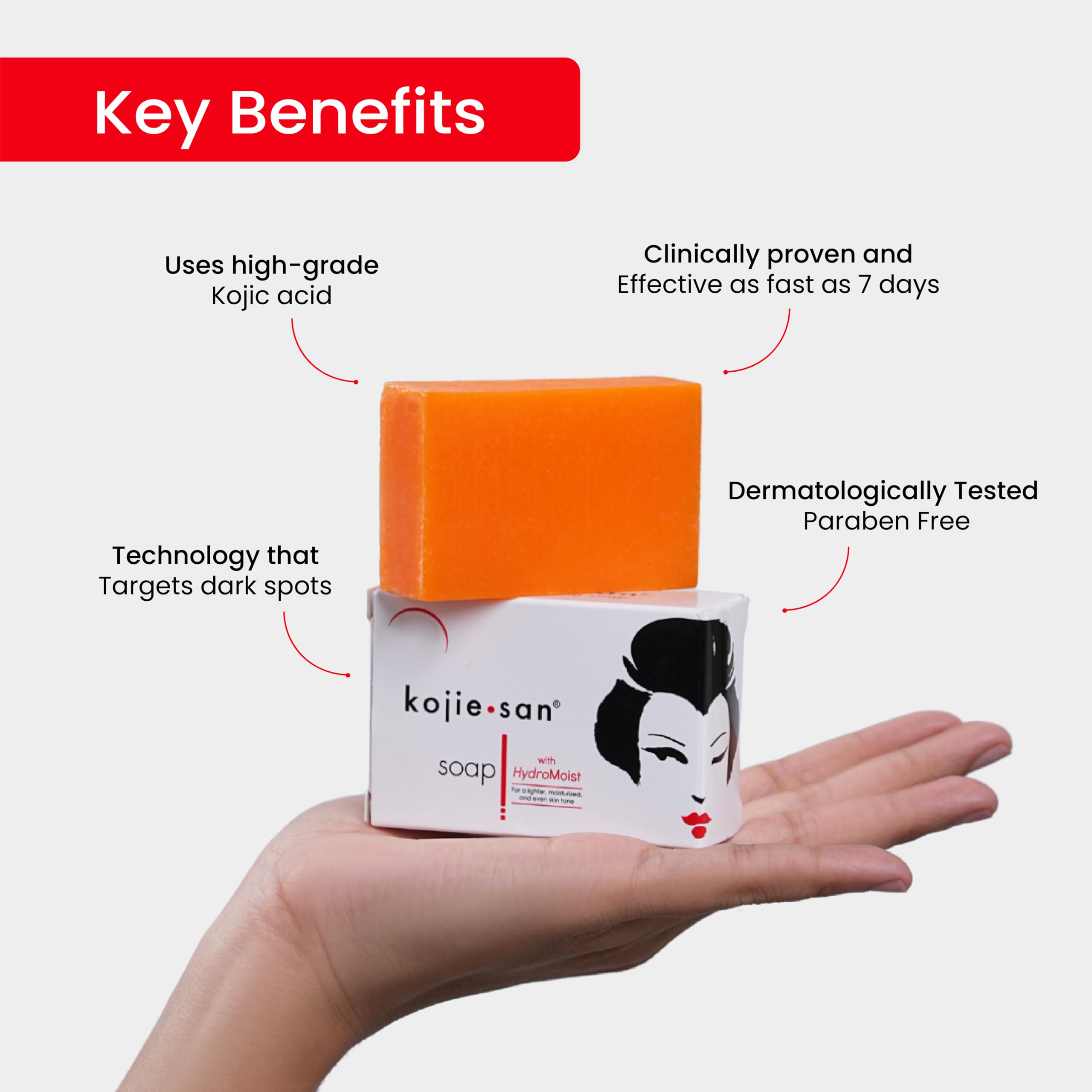 Kojie San used on face, neck, and underarms for even tone