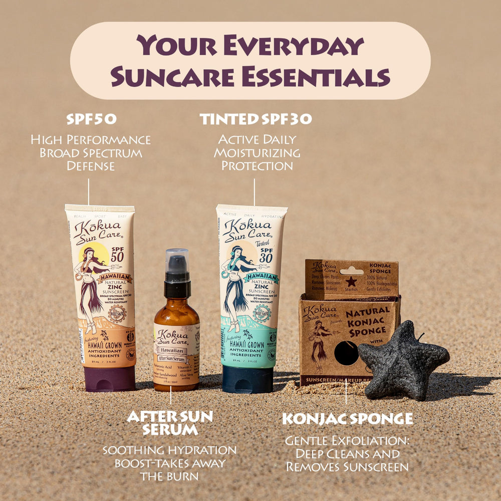 Kokua Sun Care Hawaiian coastal scene with sunscreen applied on face
