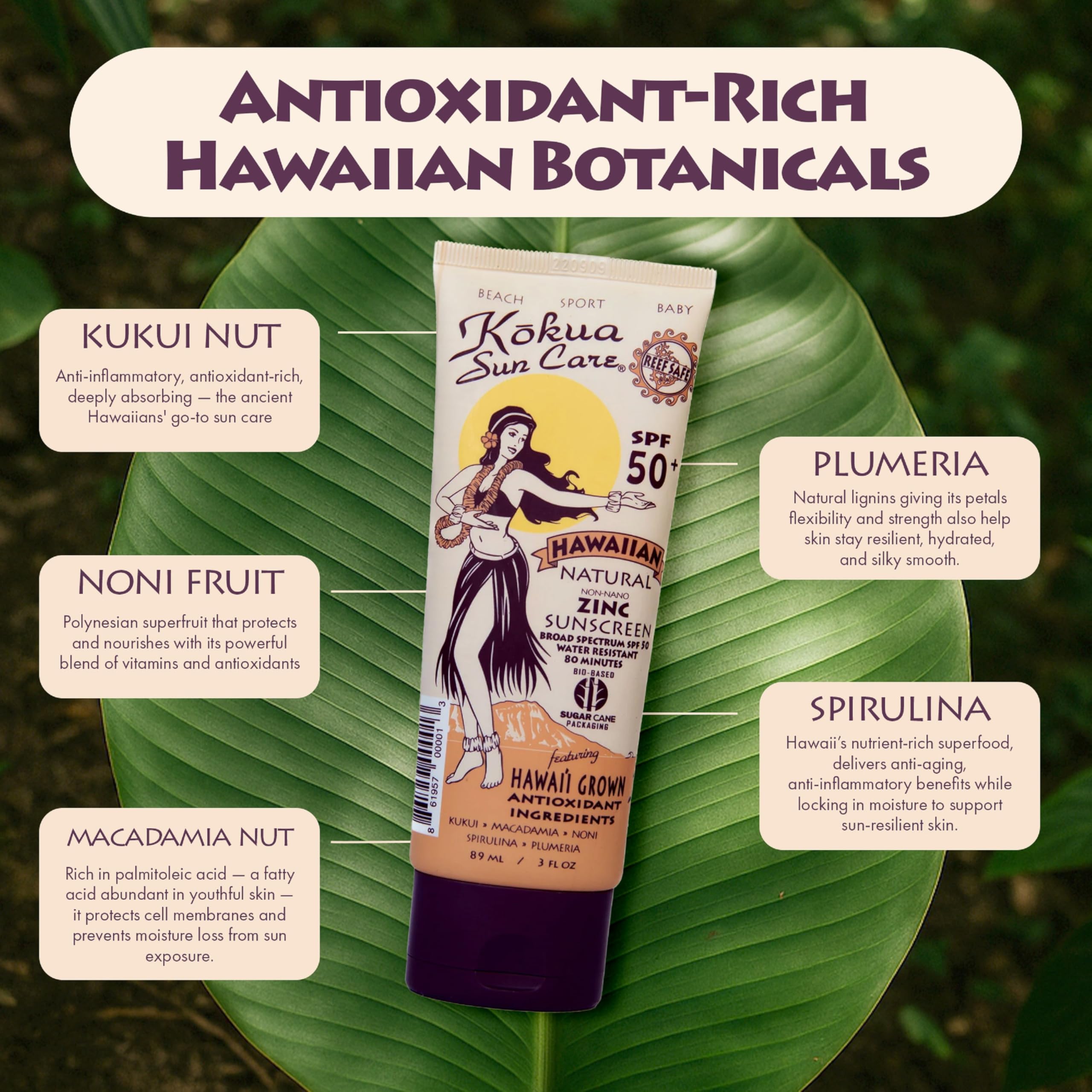 Kokua Sun Care kukui oil ingredient close-up highlighting hydrating Hawaiian superfoods