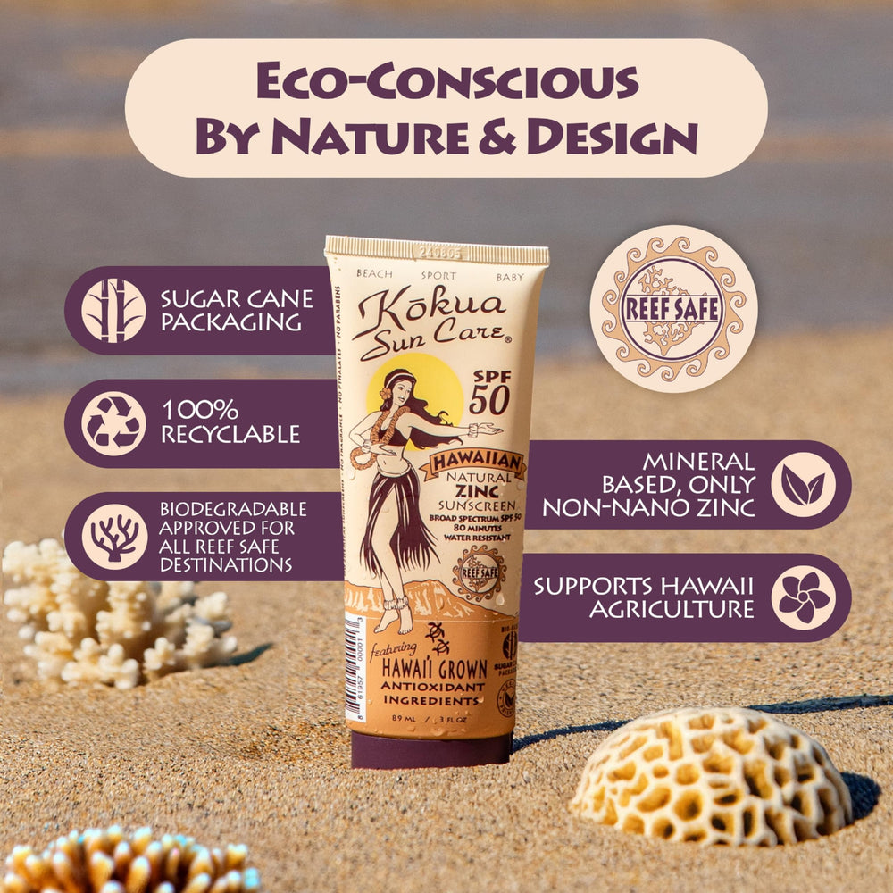 Kokua Sun Care reef-safe packaging highlighting vegan cruelty-free biodegradable tubes