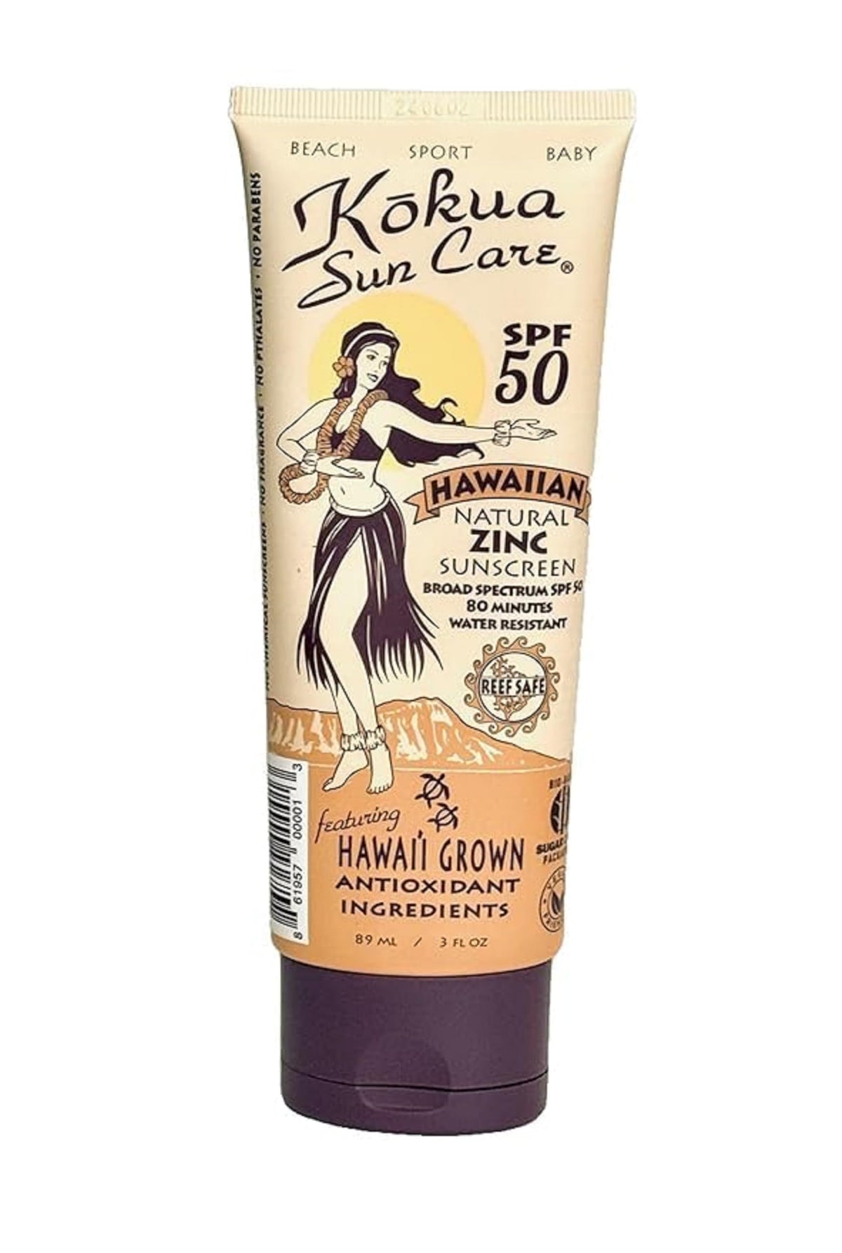 Kokua Sun Care reef safe sunscreen 3oz tube front for mineral protection on face and body