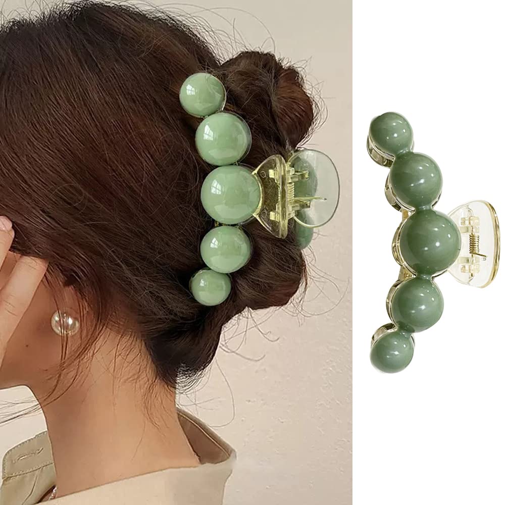 KOLONAMS Large Green Pearl Hair Claw close-up shows mint finish and secure all-day grip