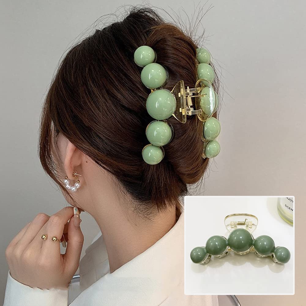 KOLONAMS Large Green Pearl Hair Claw packaged ready for gifting