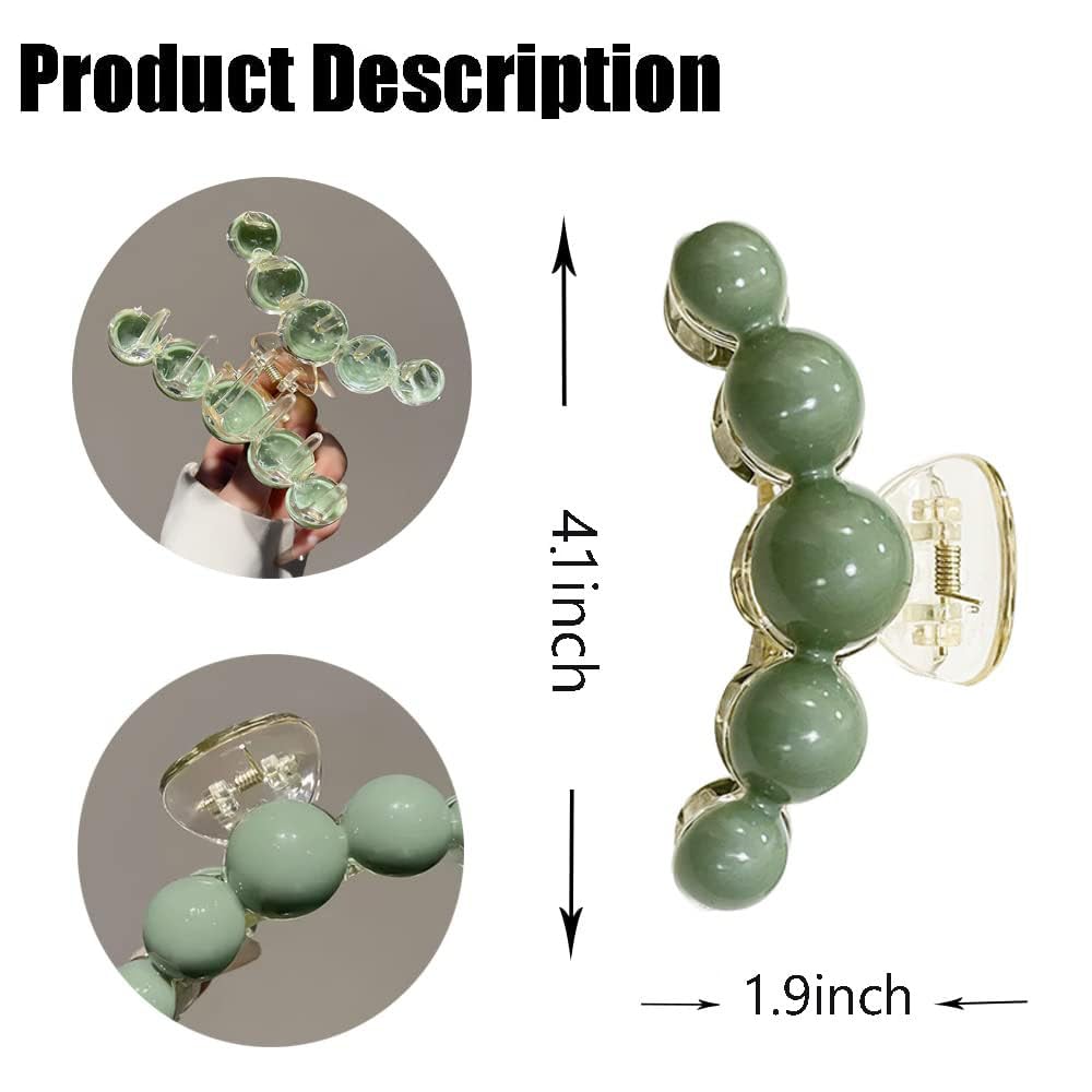 KOLONAMS Large Green Pearl Hair Claw grips thick hair without pulling