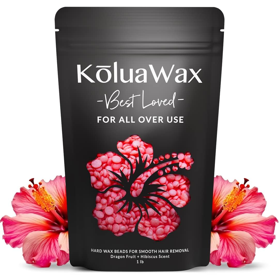 KoluaWax dragon fruit hibiscus beads ready for coarse hair waxing, 1lb refill