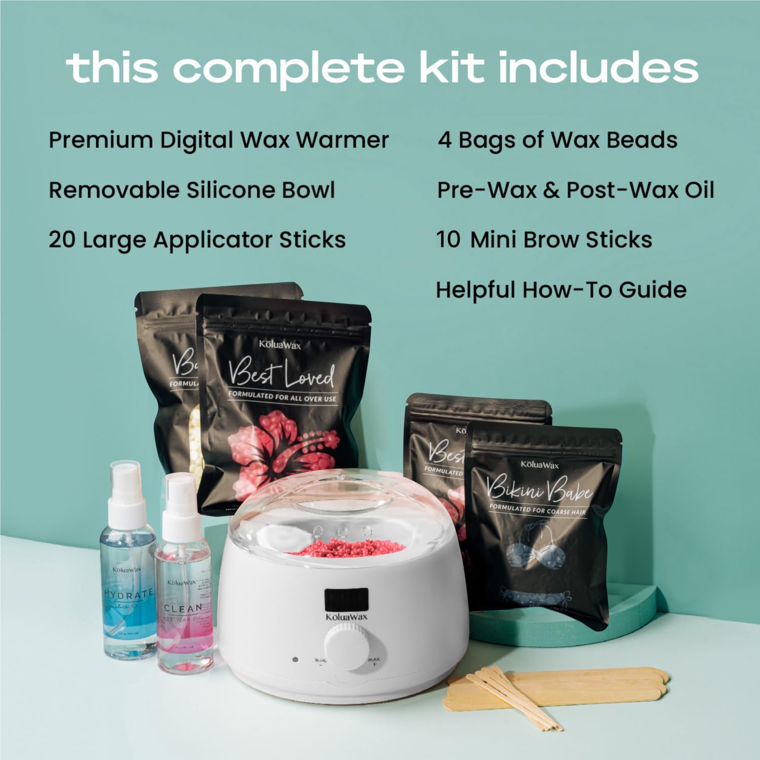 KoluaWax pre- and post-wax oils soothe skin during at-home waxing.