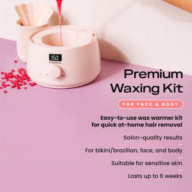 KoluaWax premium waxing kit removable wax pot enabling quick cleanup between sessions.