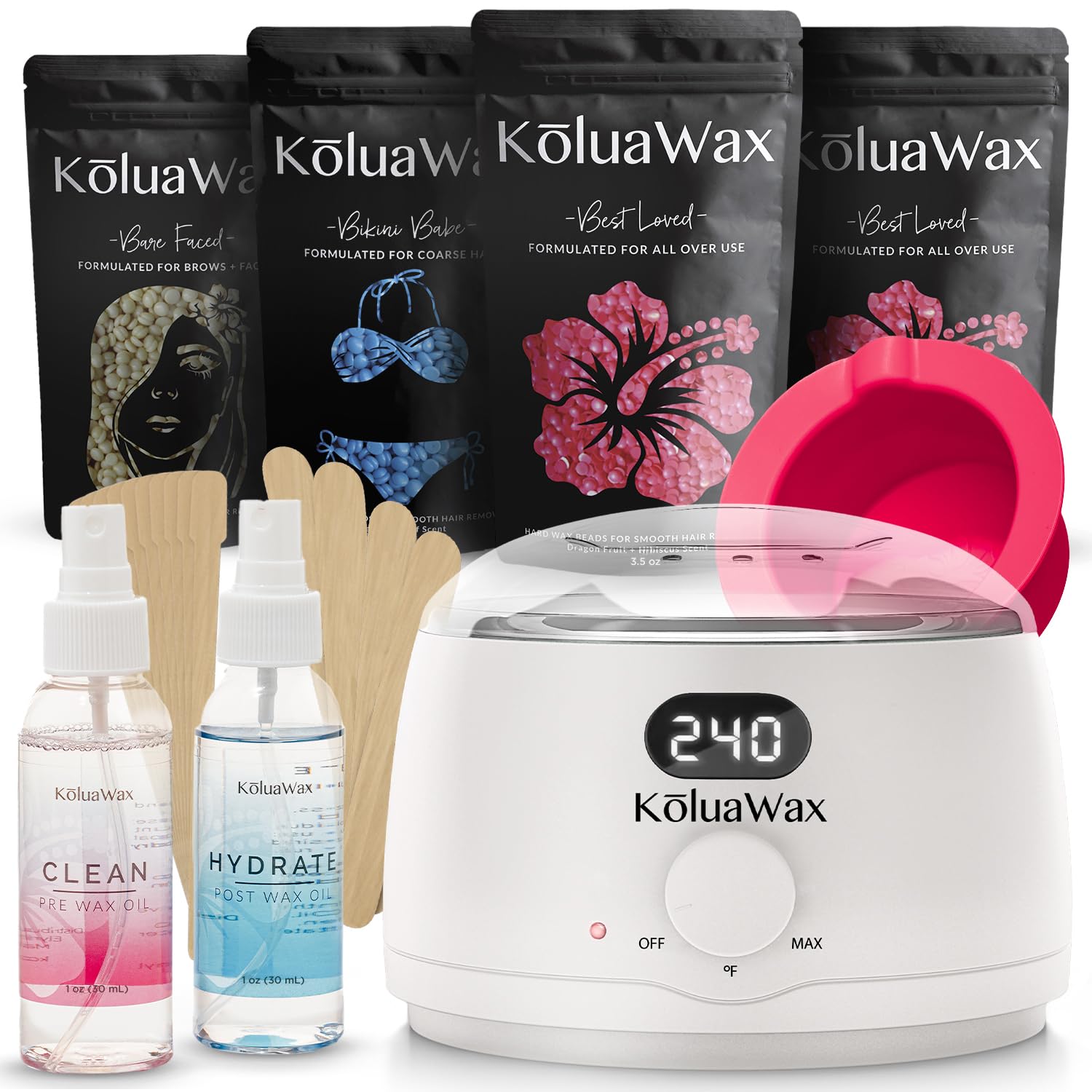 KoluaWax warmer enables at-home waxing with consistent heat for comfort.