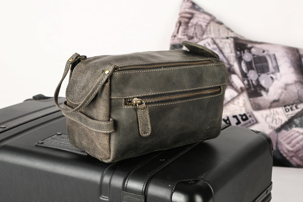 KomalC charcoal black leather texture adds sophisticated vibe to storage.