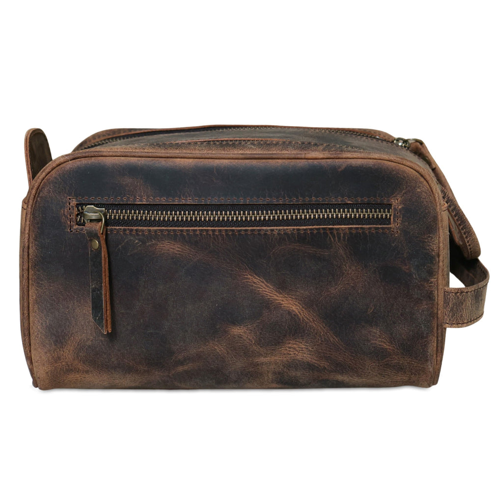 KomalC leather toiletry bag ready for daily travel and gym use.
