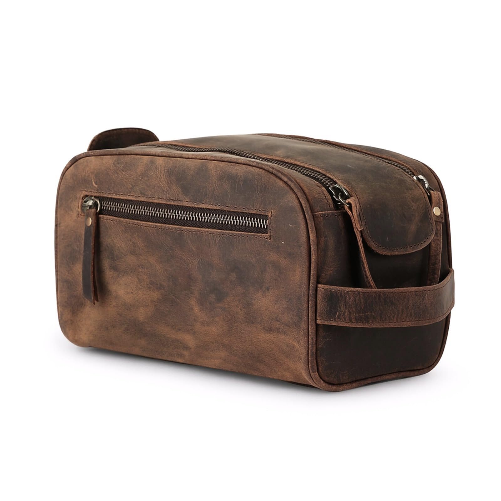 KomalC leather toiletry bag main compartment keeps grooming essentials organized.
