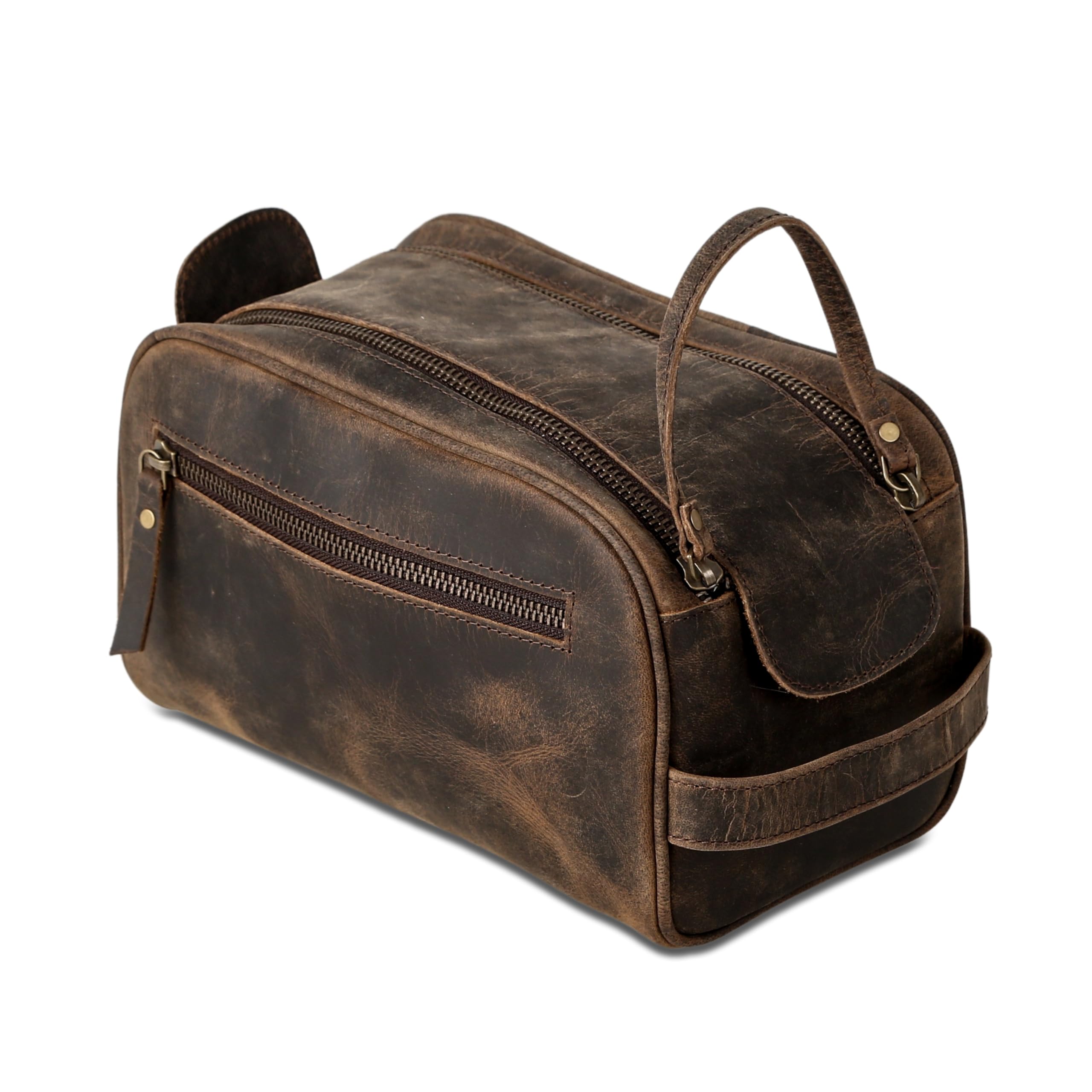 KomalC leather toiletry bag tear-resistant interior protects belongings on trips.