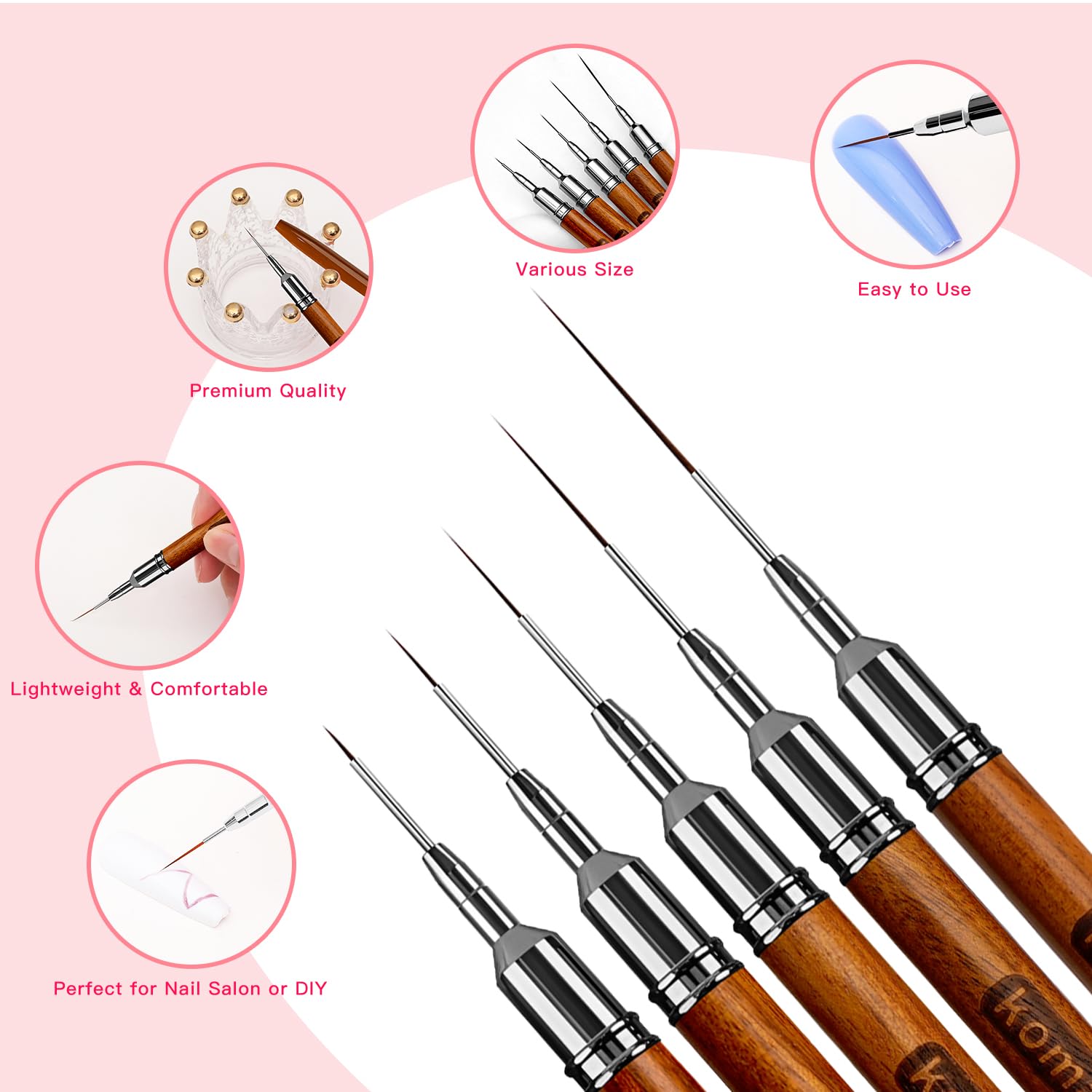 Komall nail art brush 25mm for broad accents and design blocks.