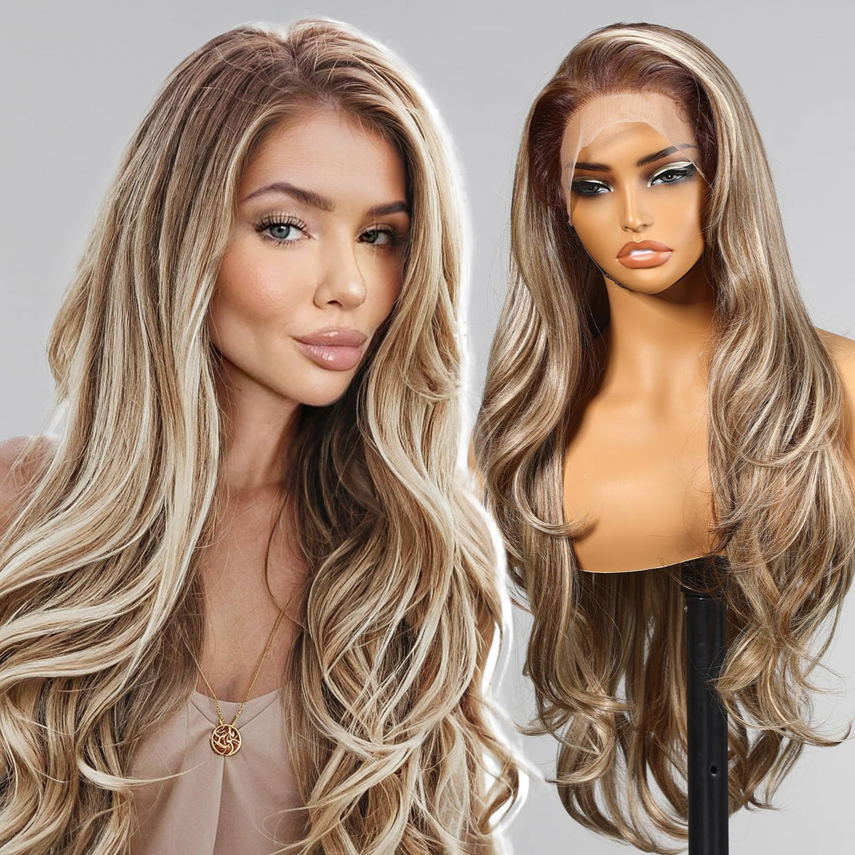 KOME Ash Blonde wig front view with natural part for daily styling.