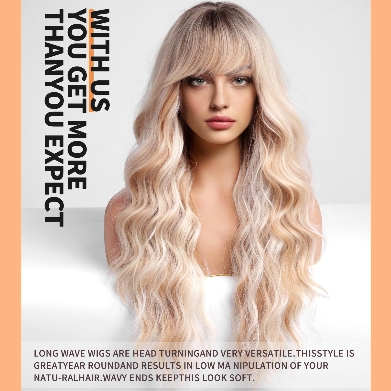 KOME Ombre blonde long curly wig back view with flowing tresses for events.