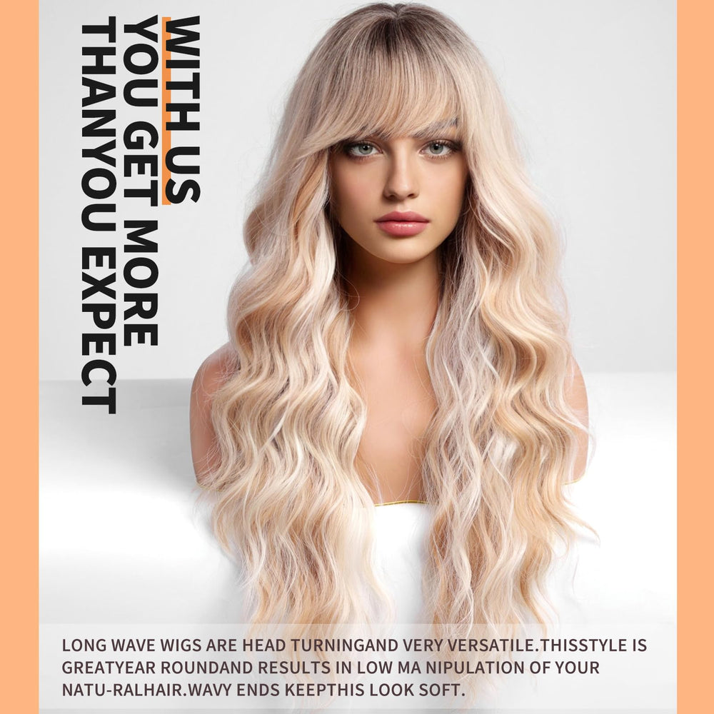 KOME Ombre blonde long curly wig back view with flowing tresses for events.