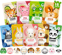 KONEUK 18-pack animal face masks for kids, a fun skincare ritual and party favor