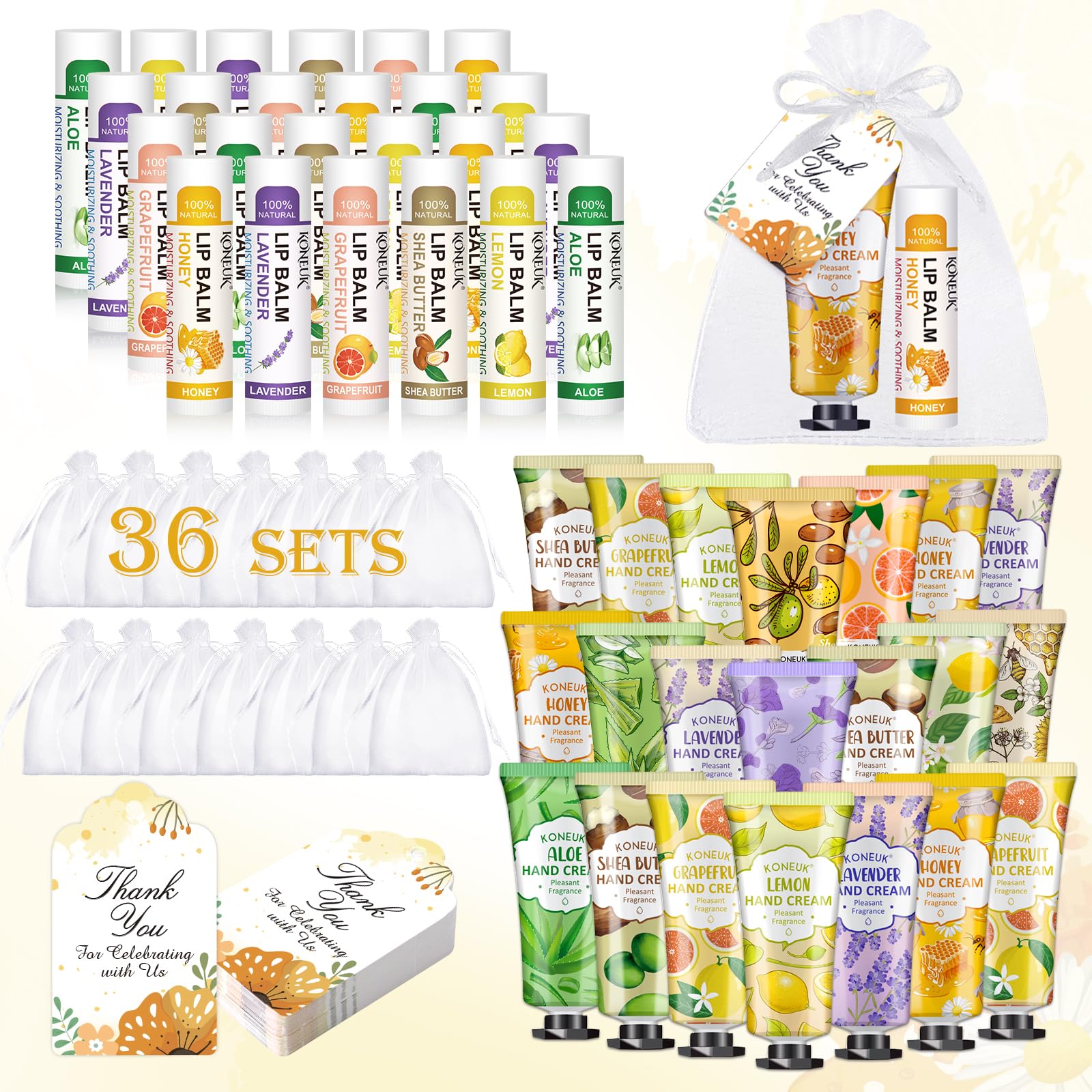 KONEUK 36 pack hand cream bulk set shown in elegant tubes for long lasting hydration