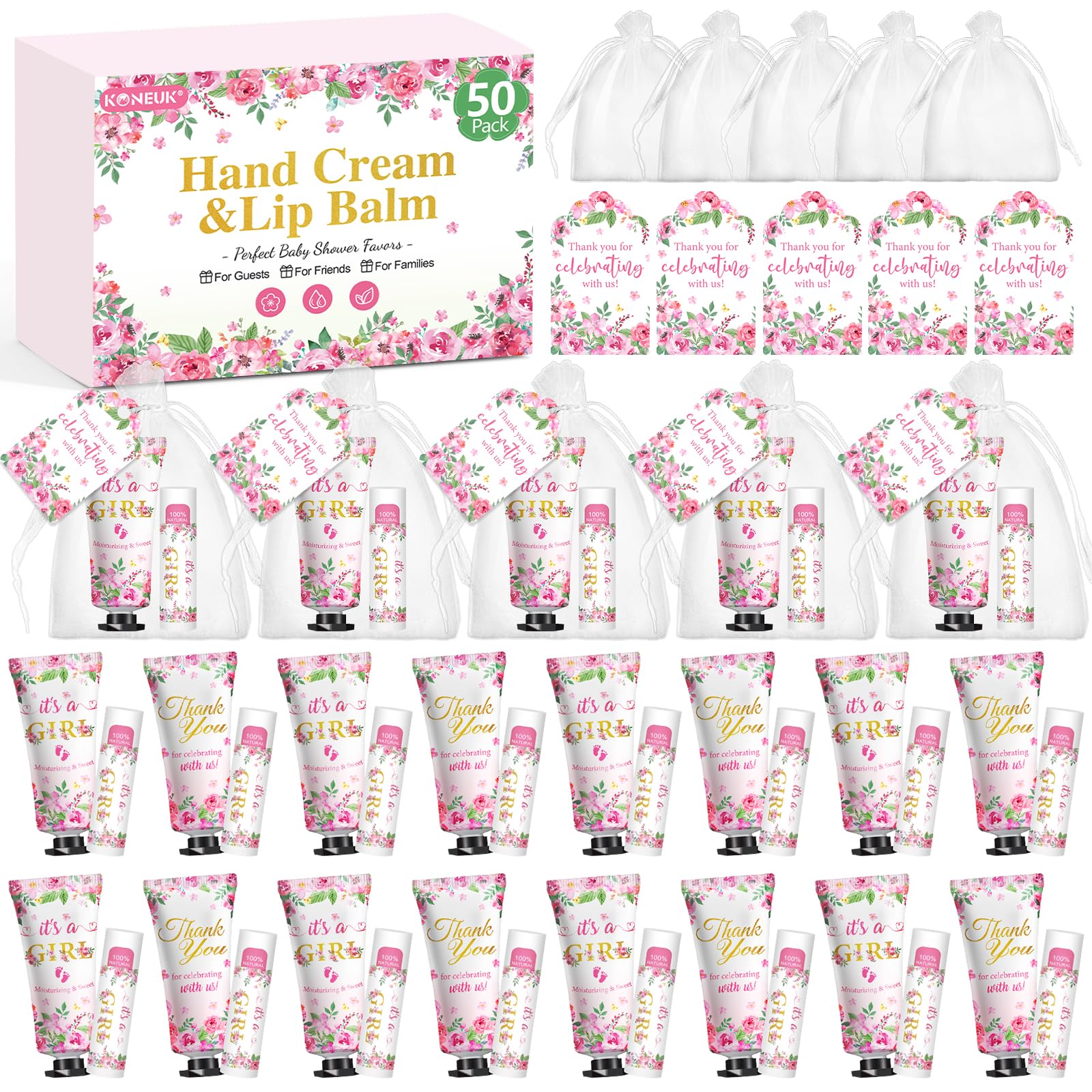 KONEUK 50-pack baby shower hand cream with cherry blossom scent for soft skin