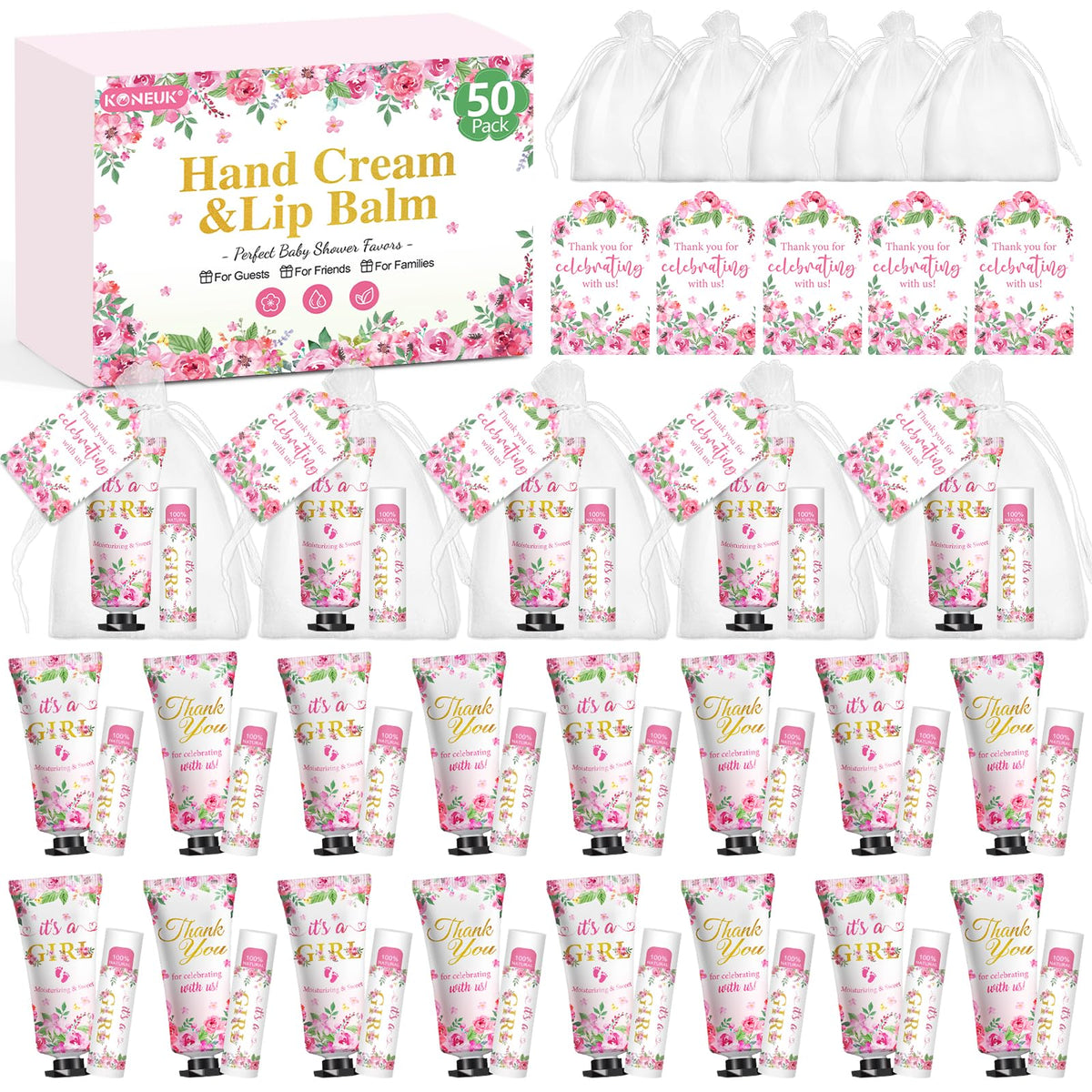KONEUK 50-pack baby shower hand cream with cherry blossom scent for soft skin
