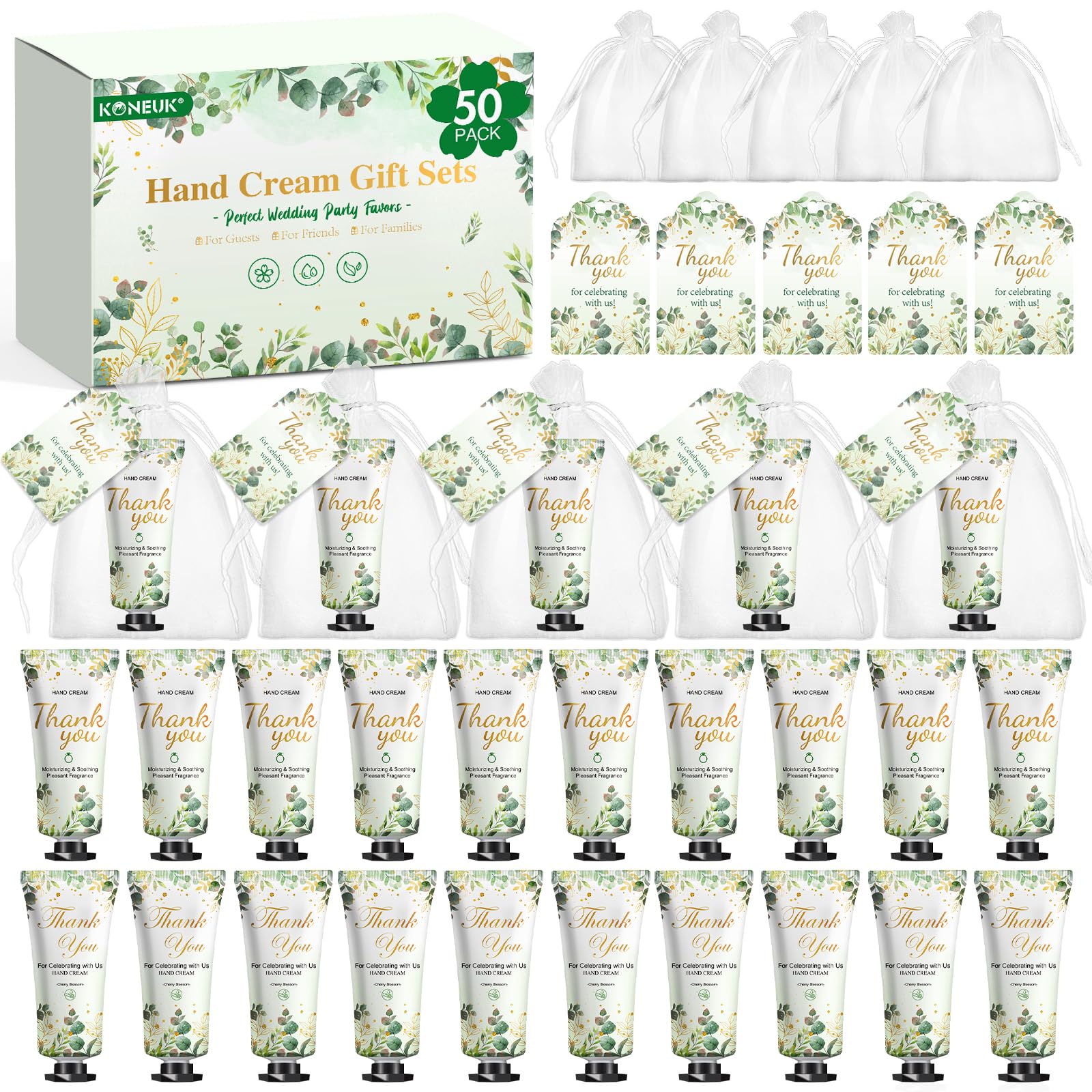 KONEUK 50-pack hand cream gift set packaging for wedding favors and guests.