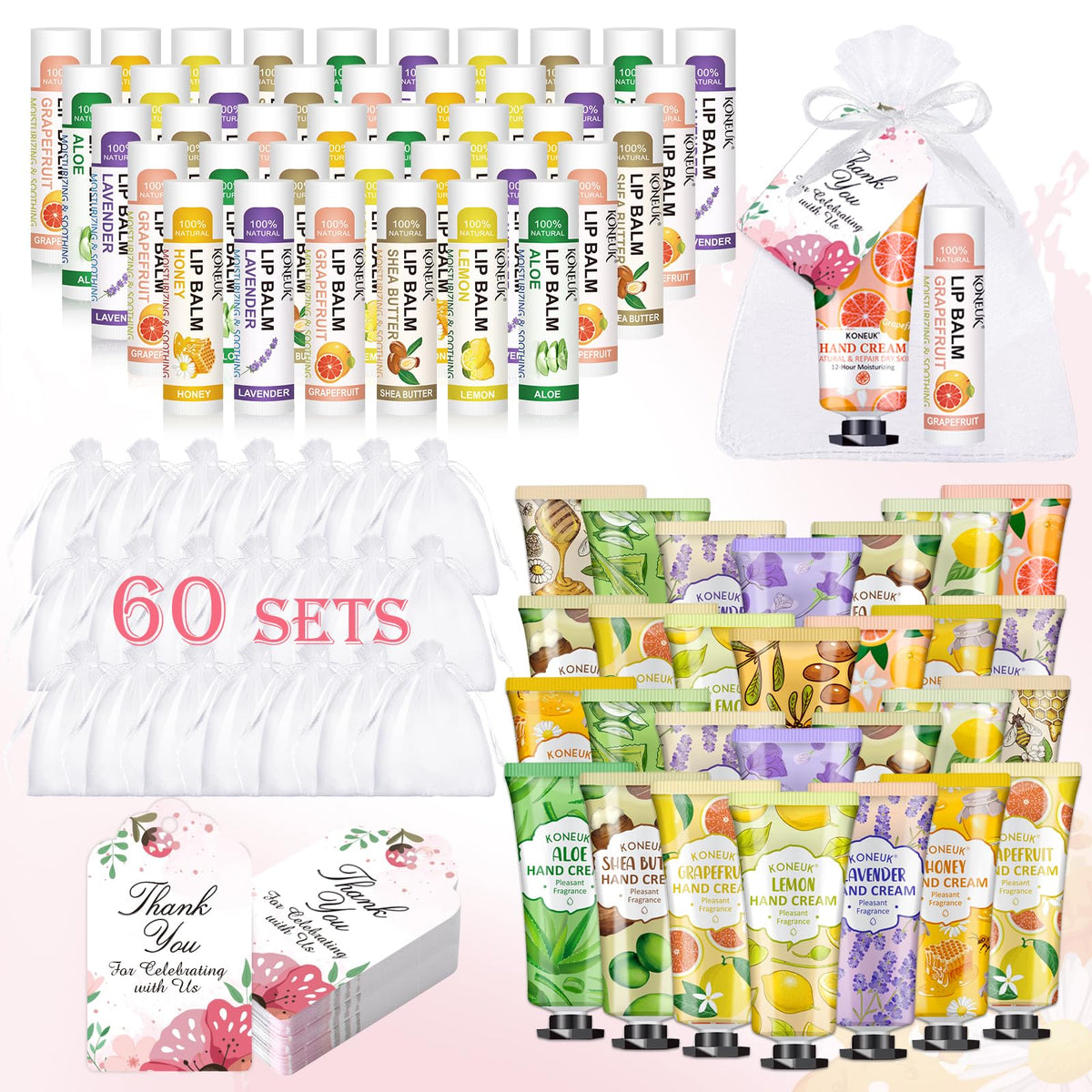 KONEUK 60-pack hand cream bulk set in six scents for gifting