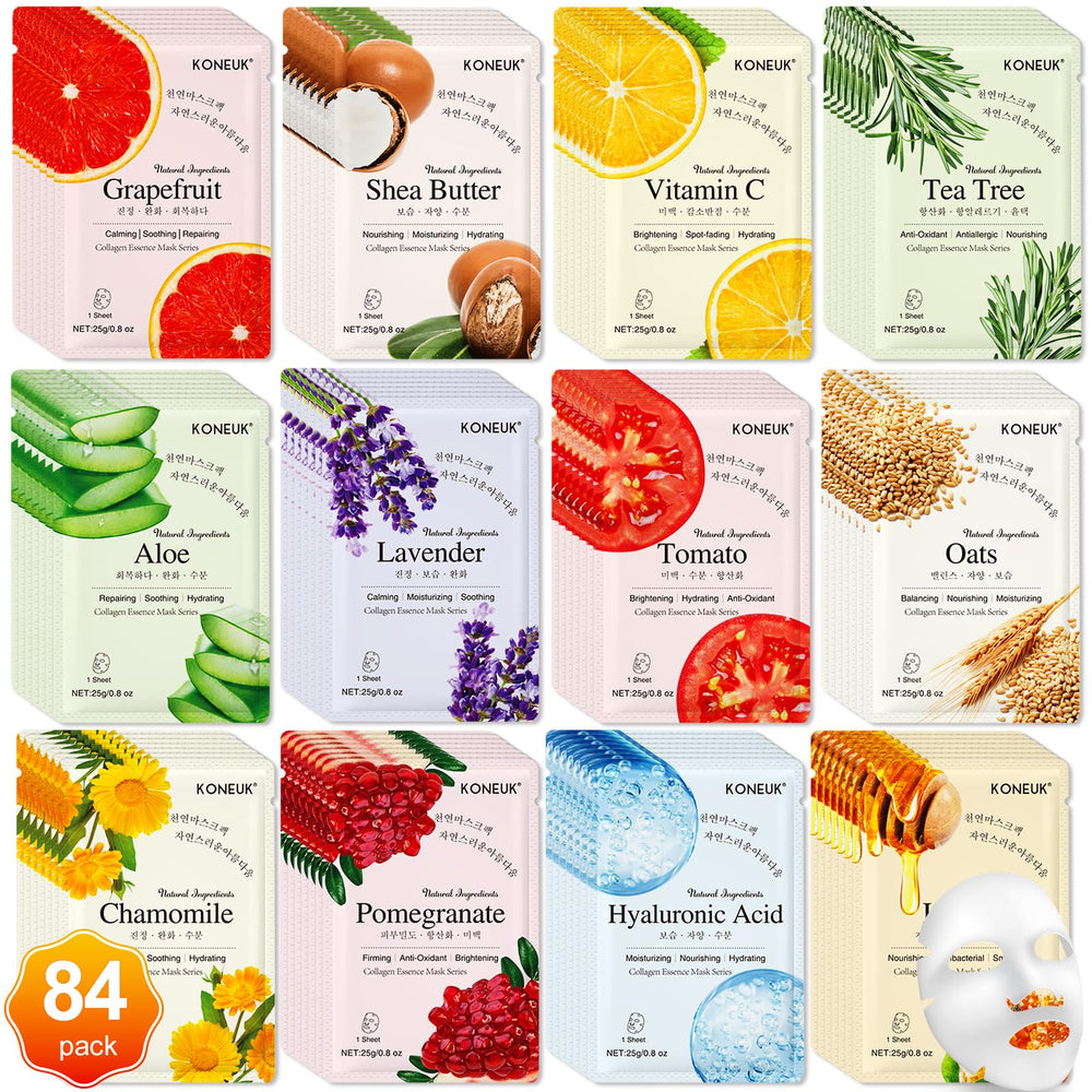 KONEUK 84-pack box display for bulk collagen masks and daily hydration.