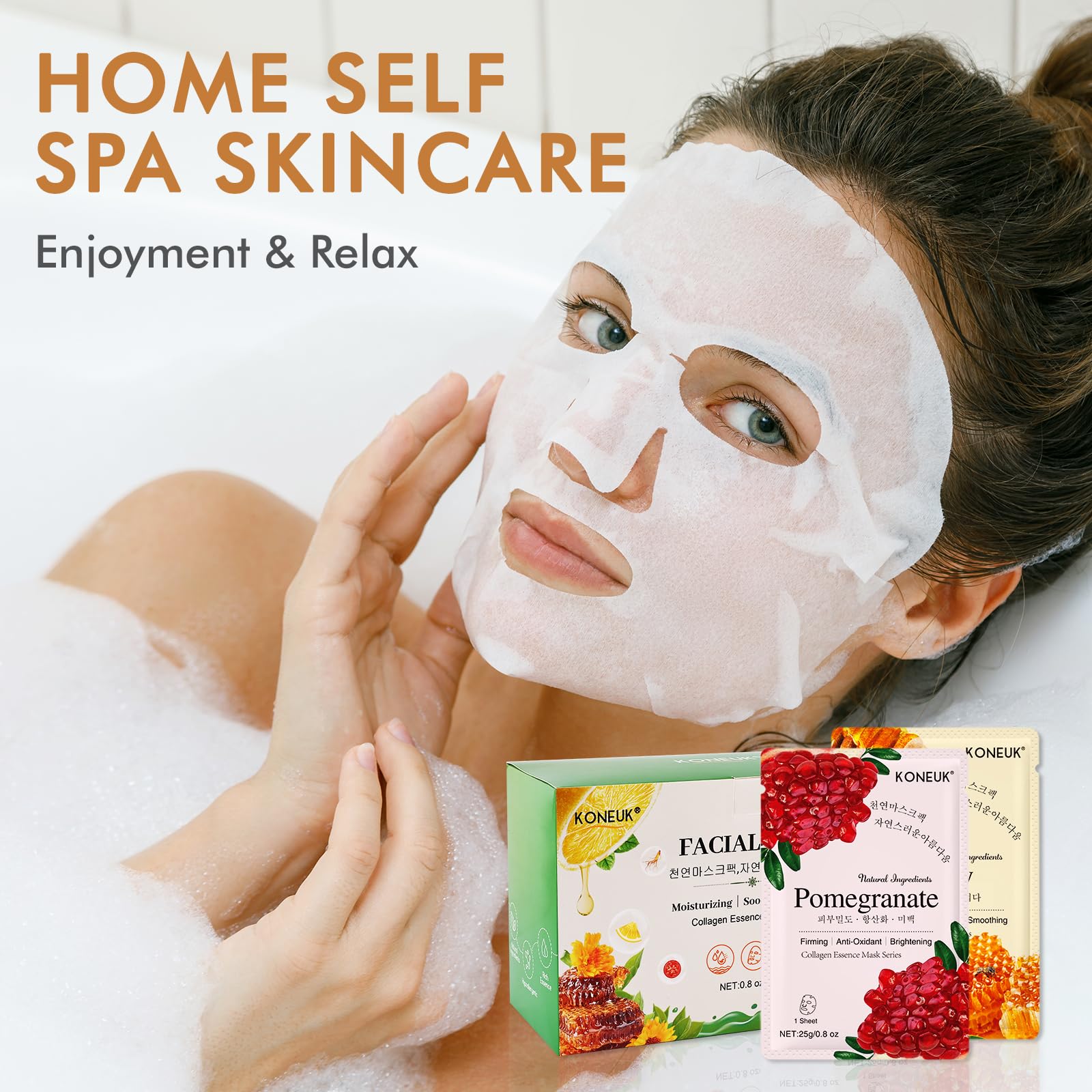 KONEUK usage steps visual presents a 15-20 minute facial mask ritual.