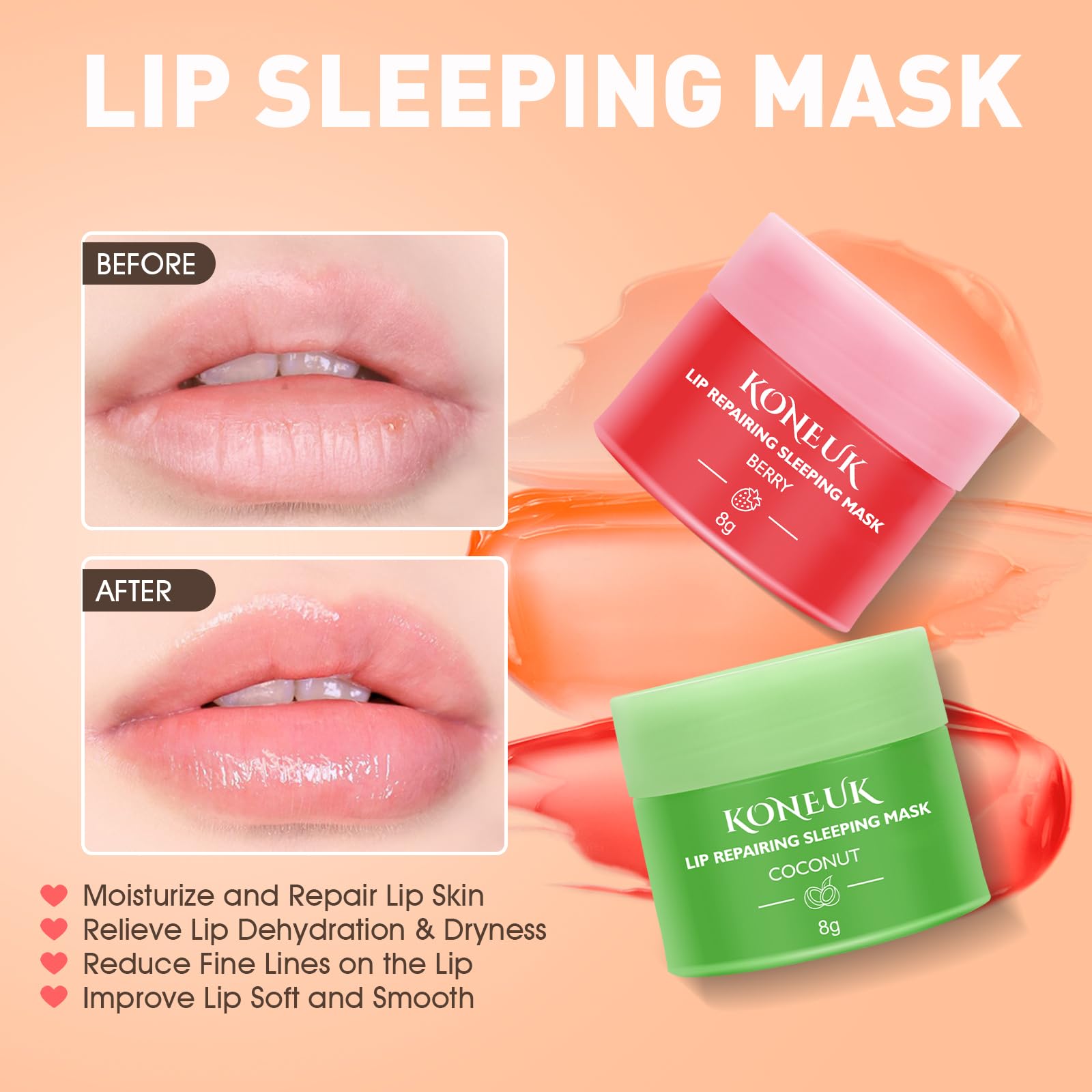 KONEUK lip sleeping mask bottle close-up shows compact 8g hydration.