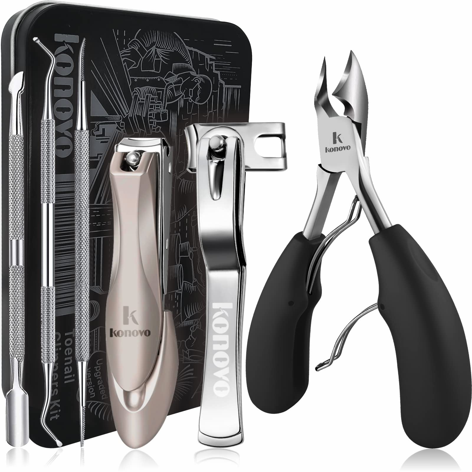 Konovo heavy-duty toenail clippers with sharp blade for thick nails.