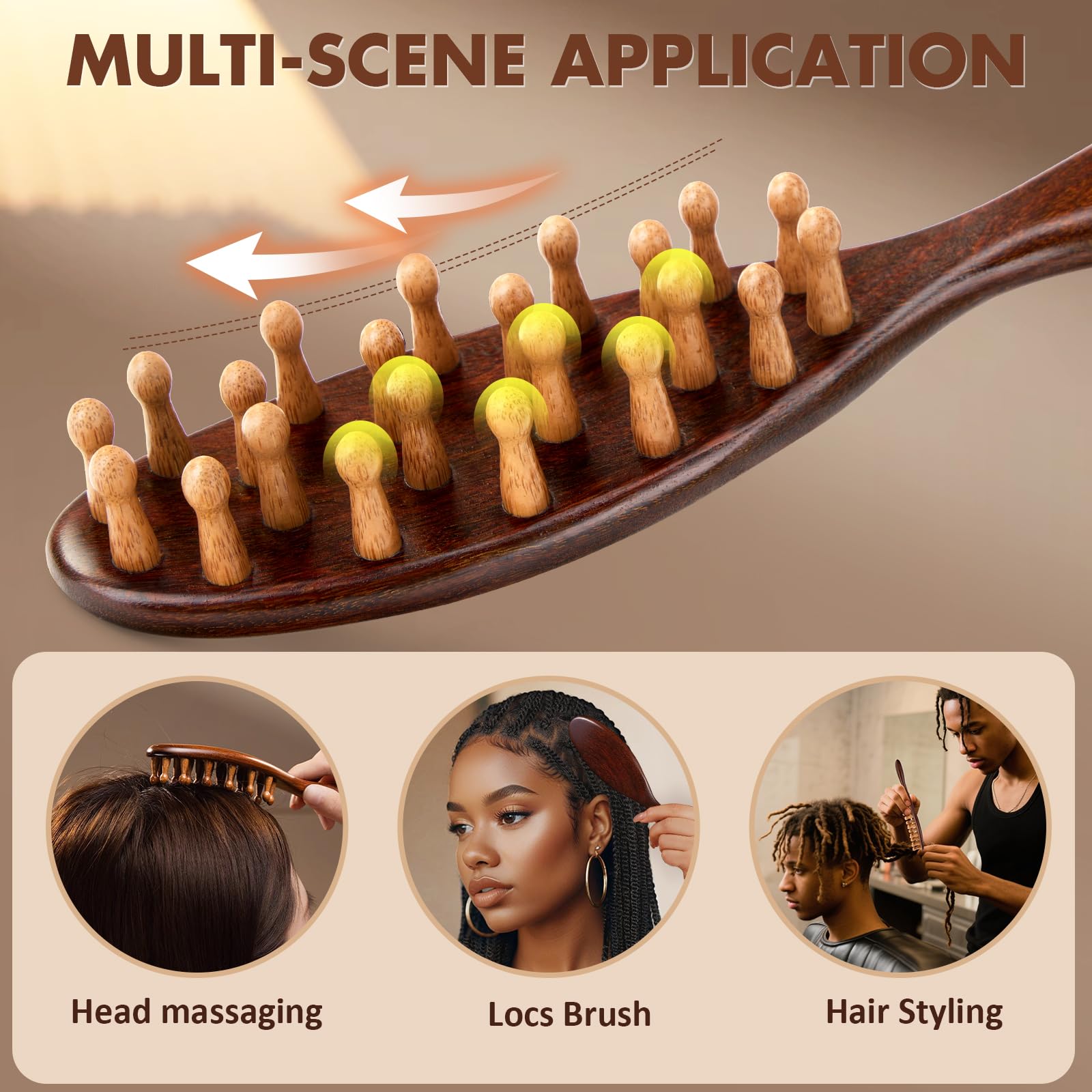 KONOVOLY sandalwood locs brush for men and women fits diverse grooming routines.