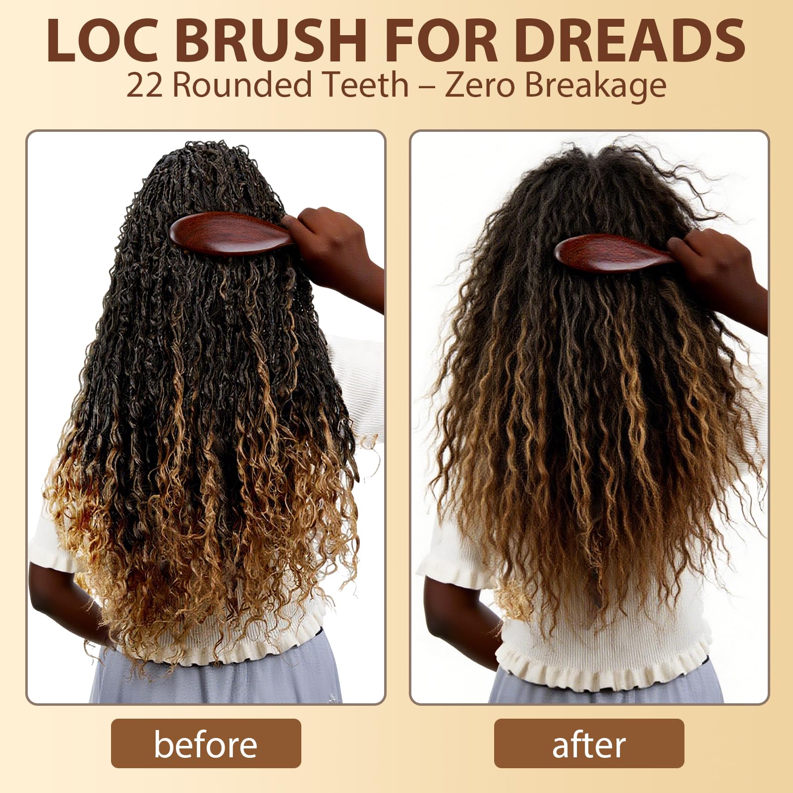 KONOVOLY sandalwood locs brush travel-compact size in bag ready for on-the-go grooming.