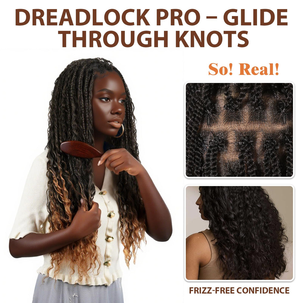 KONOVOLY sandalwood locs brush wooden-skin scalp massage closeup shows acupressure benefits.