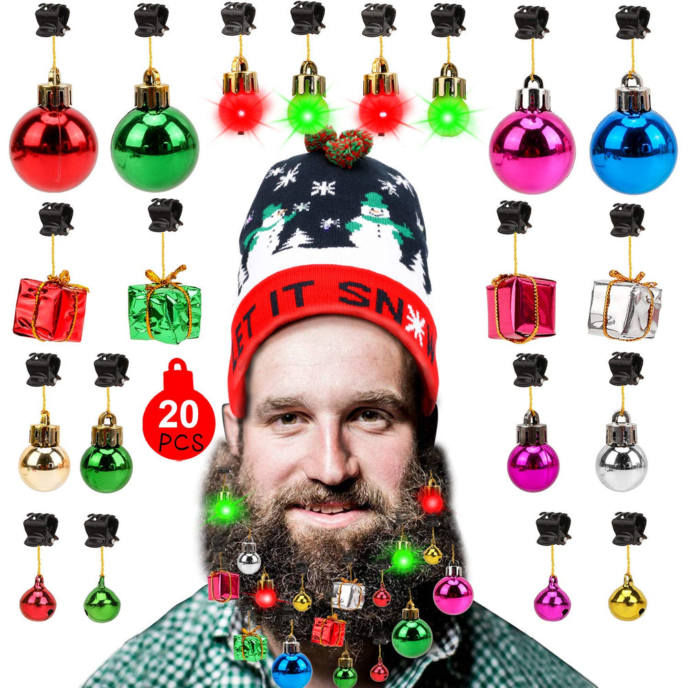 Konsait beard ornaments with jingling bells add festive flair to your holiday look.