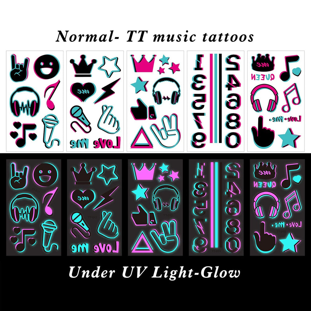 Konsait glow tattoo crown sheet for standout festival fashion.