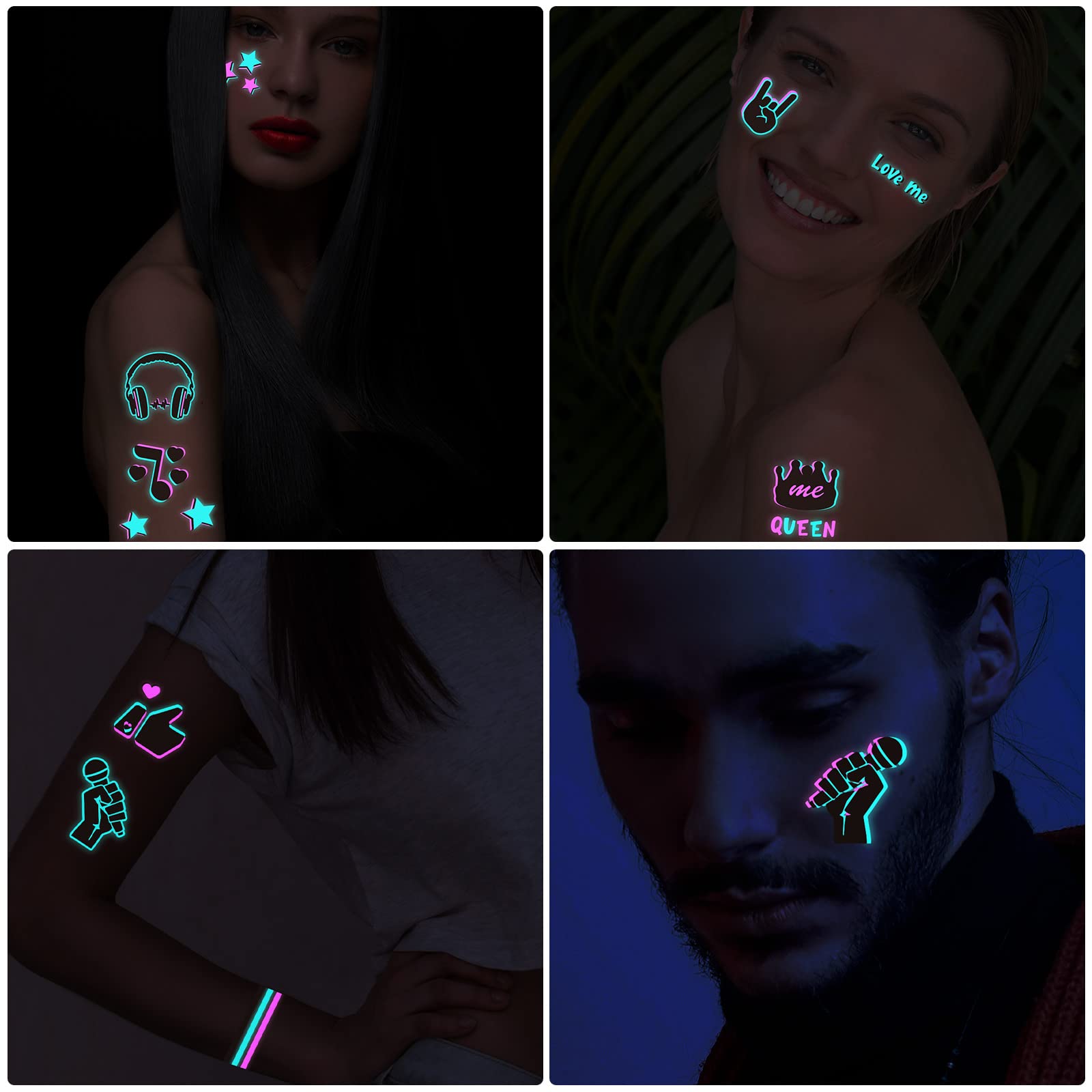Konsait glow tattoo gestures sheet for expressive body art.